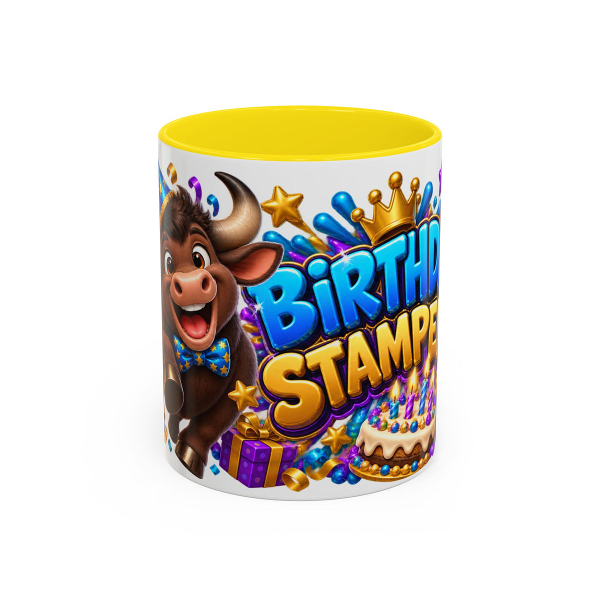 Birthday Stampede White Mug – Cute Buffalo Birthday Cup, Colorful Fun Party Gift