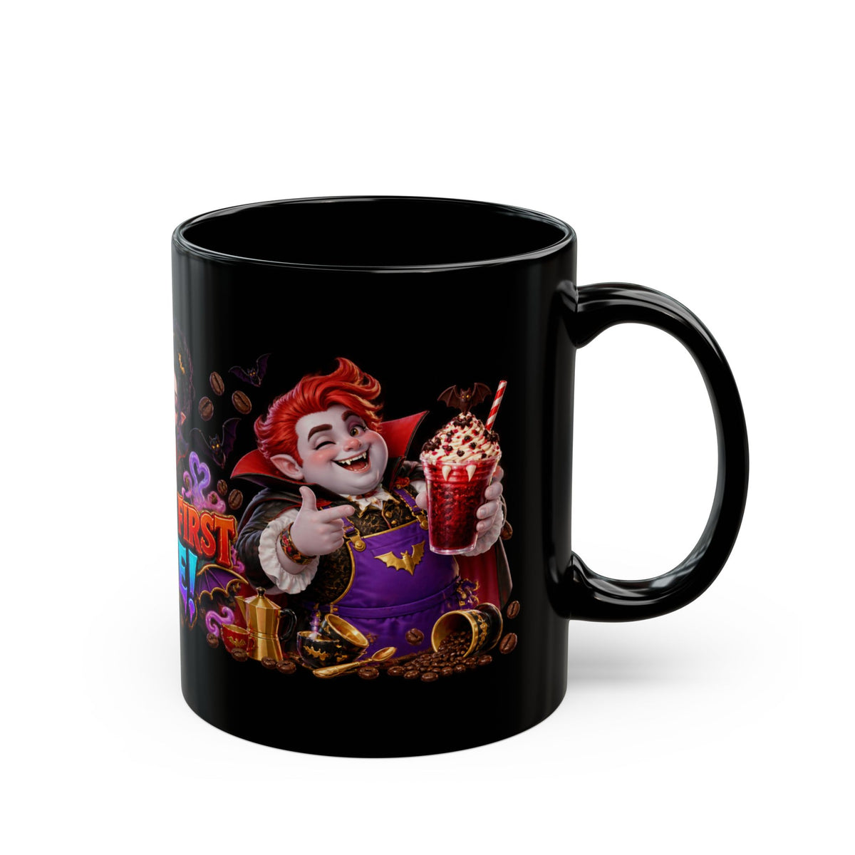 Love at First Bite Vampire Barista Halloween Black Mug