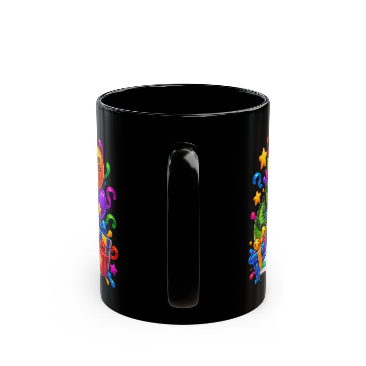 CHOMP INTO YOUR BIRTHDAY! Black Ceramic Mug – Funny Crocodile Birthday Coffee Cup – Colorful Party Gift – Original FestoraShop Design