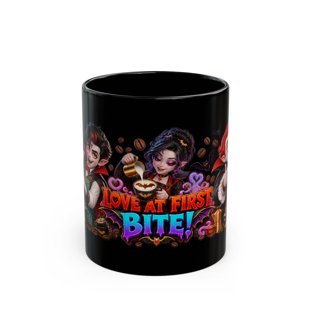 Love at First Bite Vampire Barista Halloween Black Mug