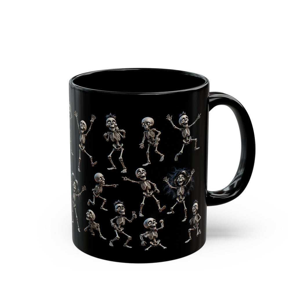 Funny Dancing Skeletons Black  Mug — Halloween Wraparound Pattern (11oz, 15oz)