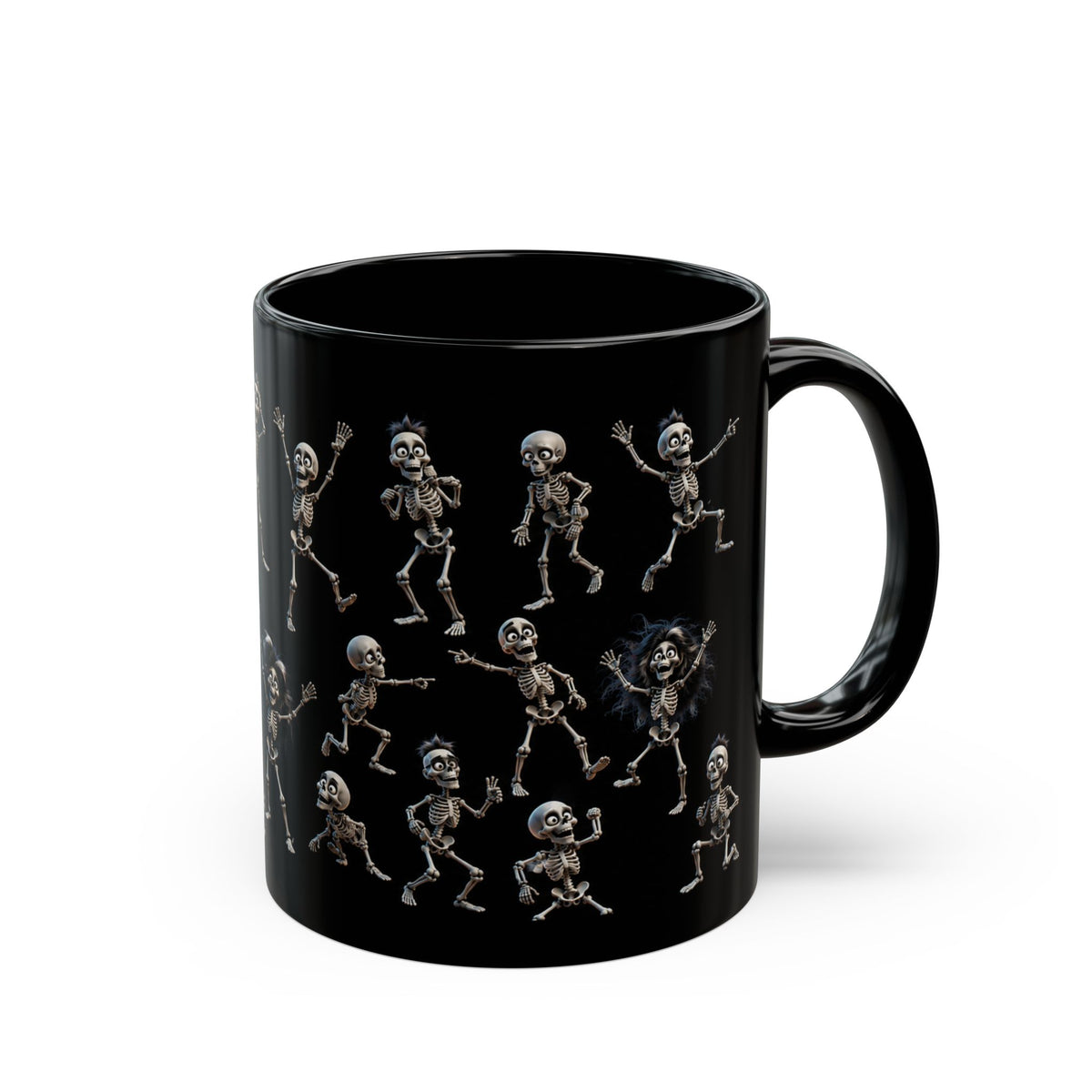 Funny Dancing Skeletons Black  Mug — Halloween Wraparound Pattern (11oz, 15oz)