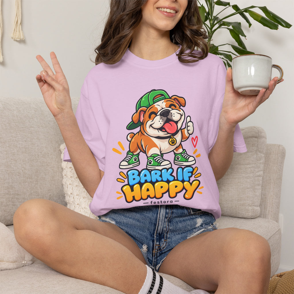 Bark If Happy – Cute Bulldog Graphic T-Shirt