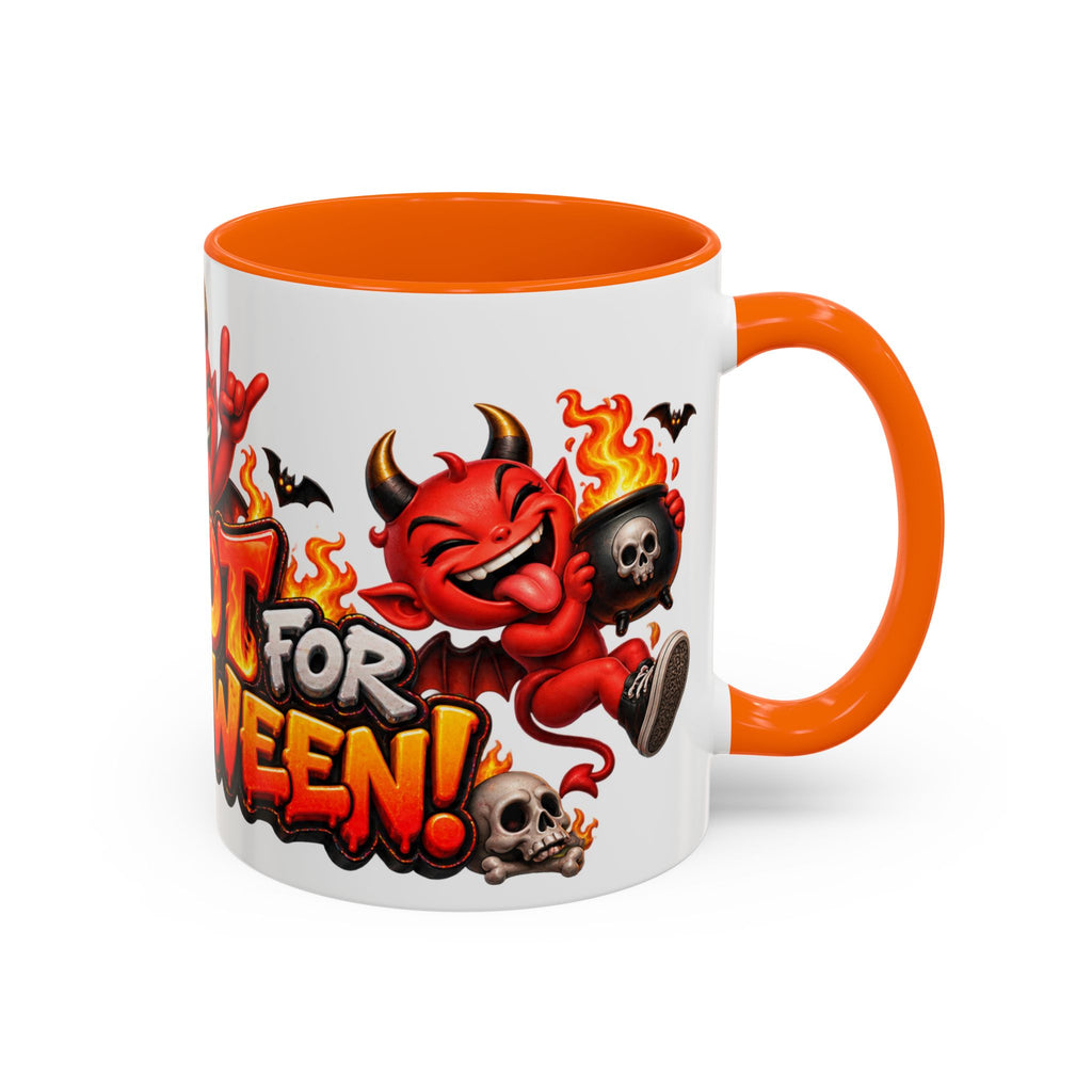 Too Hot for Halloween White Mug – Funny Devils, Flames & Spooky Design