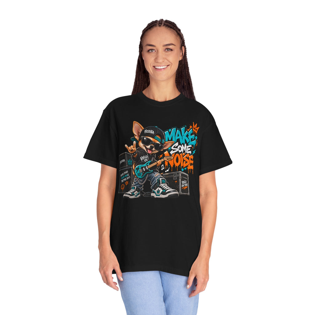 Make Some Noise Rocco Graphic T-Shirt — Streetwear Rock Dog Tee