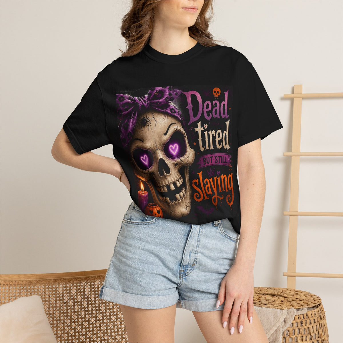 Dead Tired But Still Slaying Skull Halloween T-Shirt
