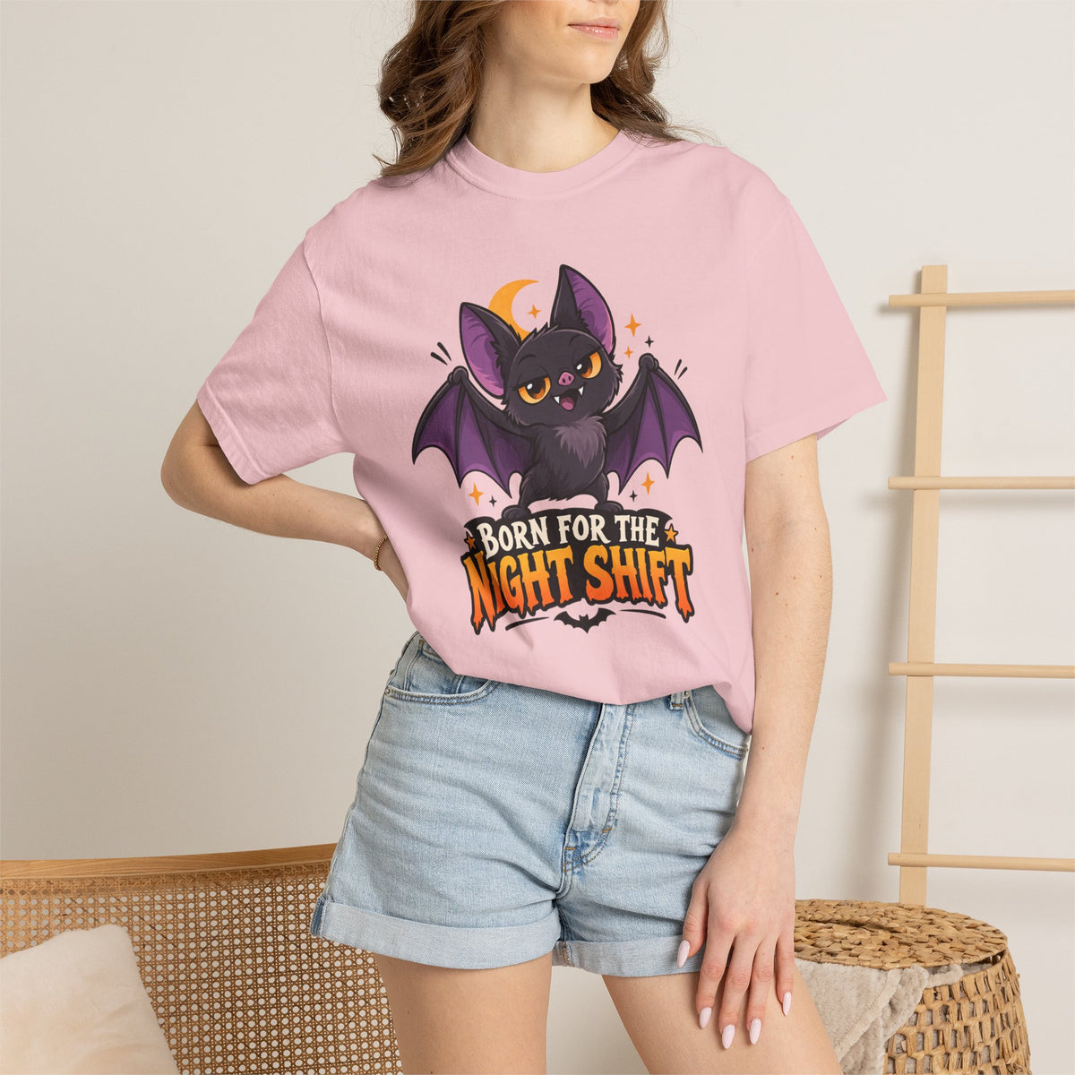 Born for the Night Shift – Cute Halloween Bat T-Shirt