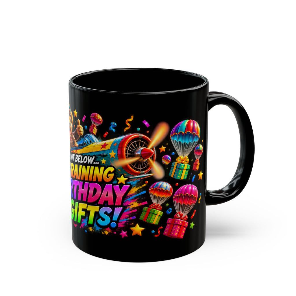 Birthday Gifts Mug — Colorful 'It's Raining Birthday Gifts!' Celebration Coffee Cup