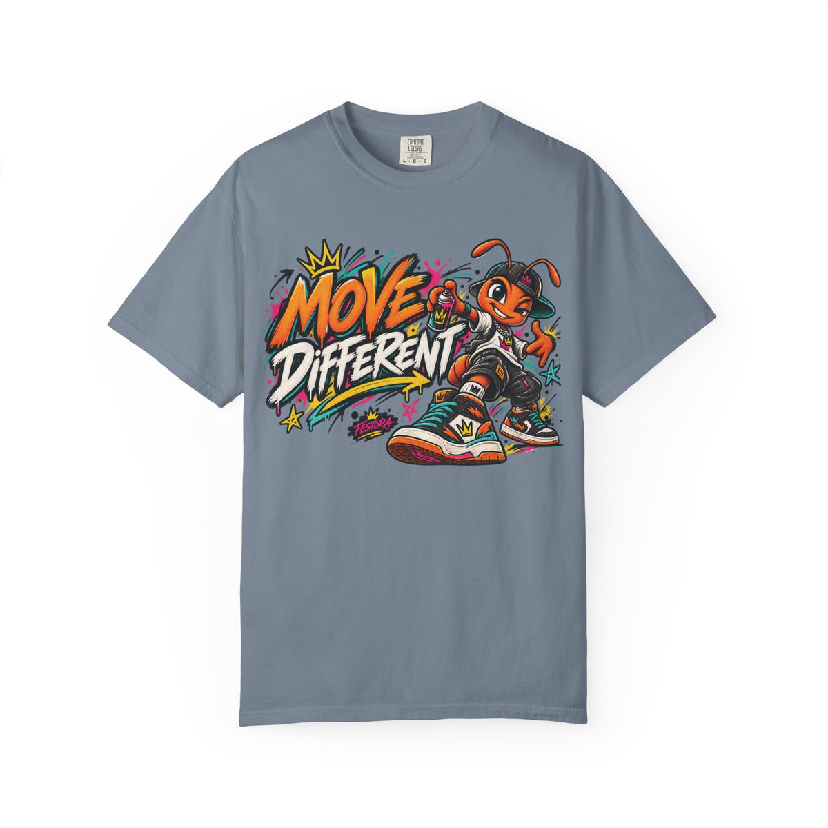 Move Different Graphic T-Shirt — Streetwear Skate Ant Mascot Design