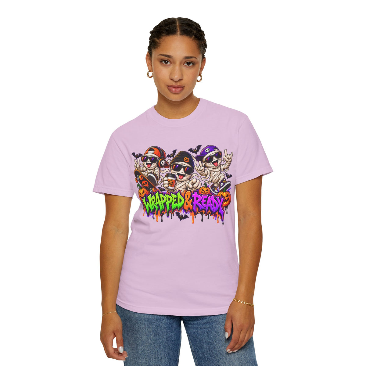 Wrapped & Ready – Halloween Mummy Crew Graphic T-Shirt