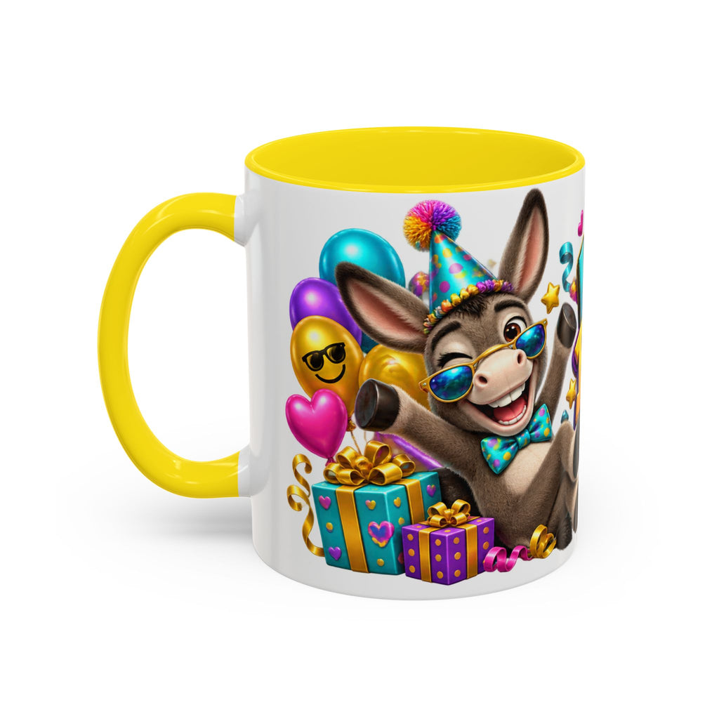 Kickin’ It Birthday Style Donkey White Mug – Funny Happy Birthday Party Cup, Cute Colorful Gift