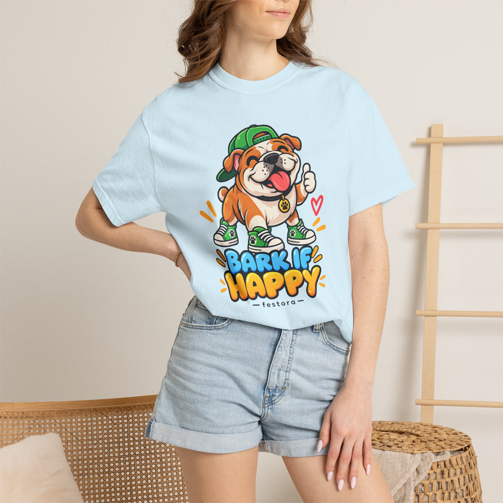 Bark If Happy – Cute Bulldog Graphic T-Shirt