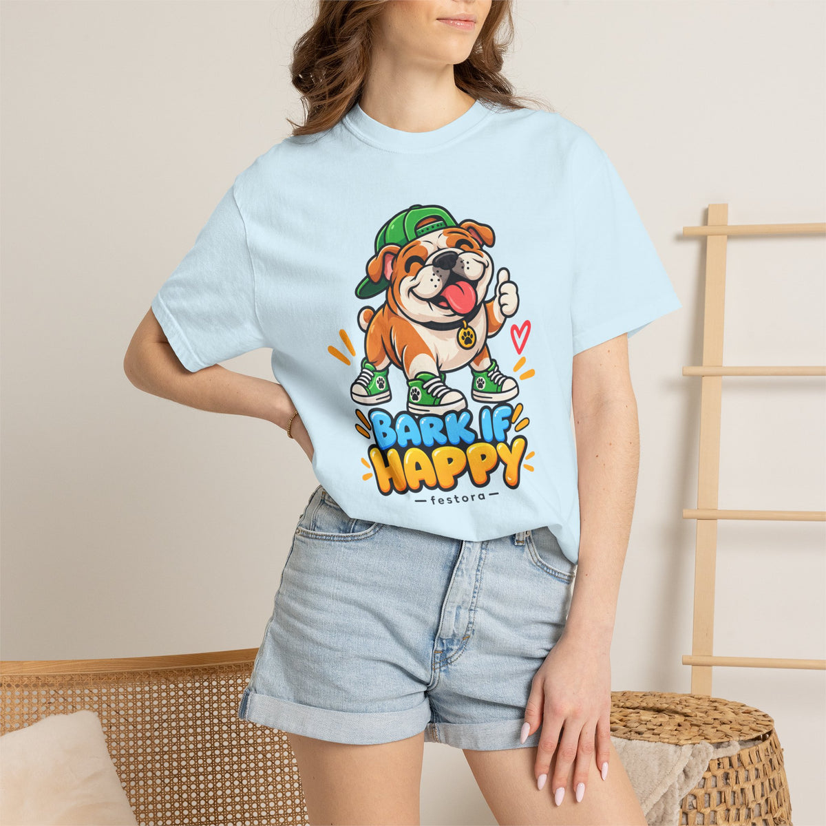 Bark If Happy – Cute Bulldog Graphic T-Shirt