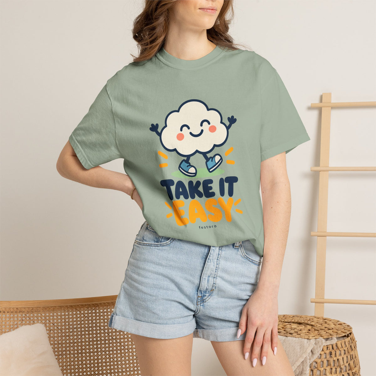 Take It Easy – Happy Cloud Graphic T-Shirt | Festora Everyday