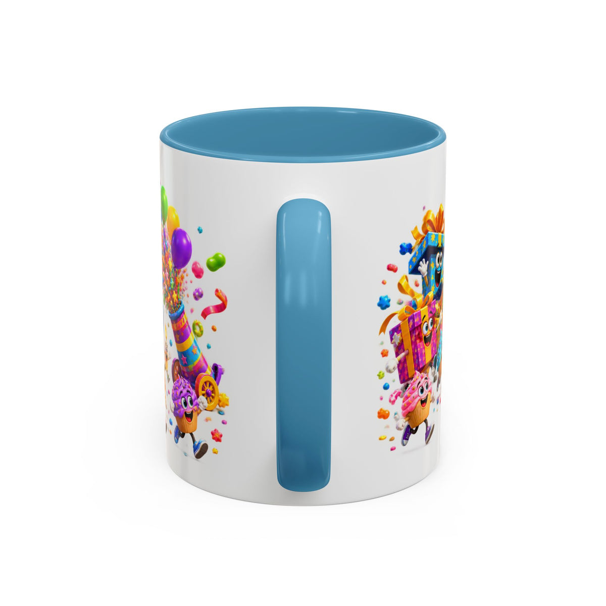 Birthday Party Coffee Mug – Colorful Happy Birthday Cake & Balloon Design (11/15oz Accent Mug)