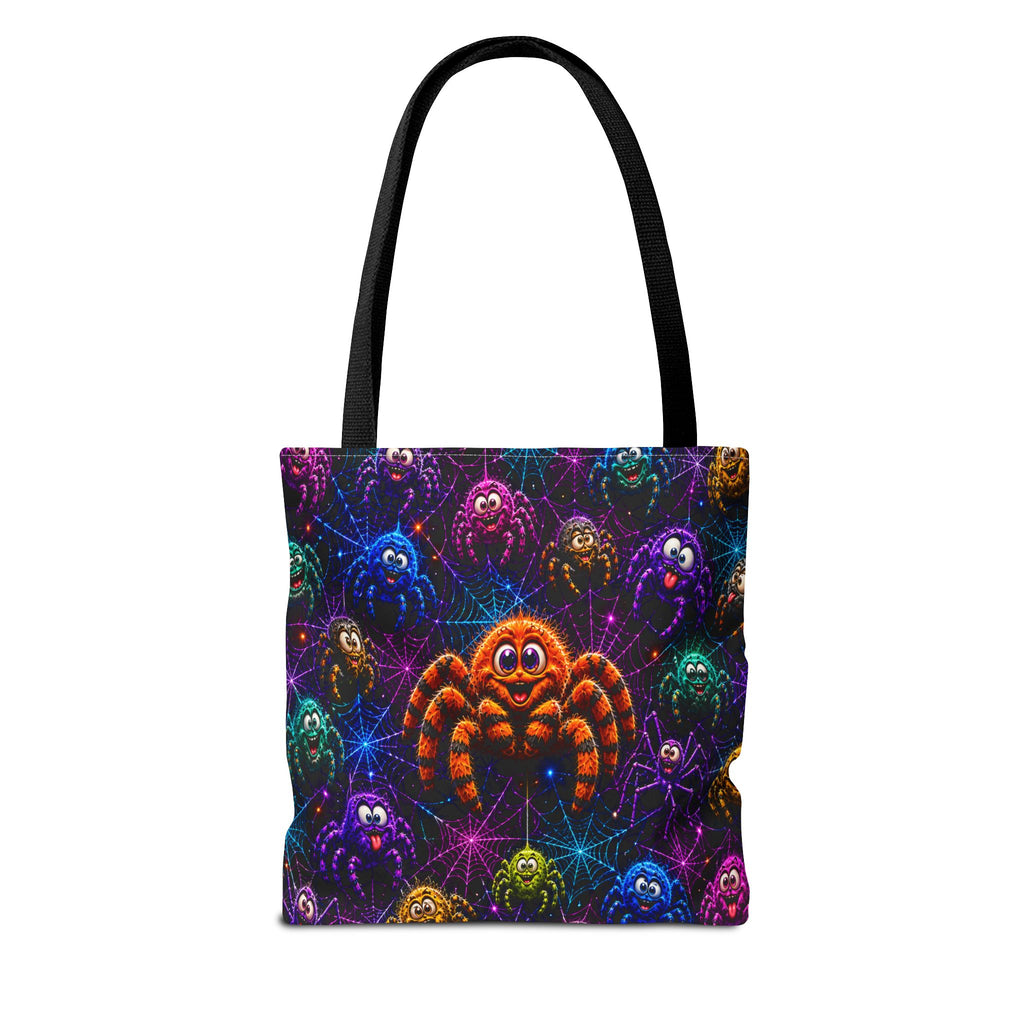 Colorful Crazy Spiders Halloween Tote Bag – Cute 3D Spider Web Pattern