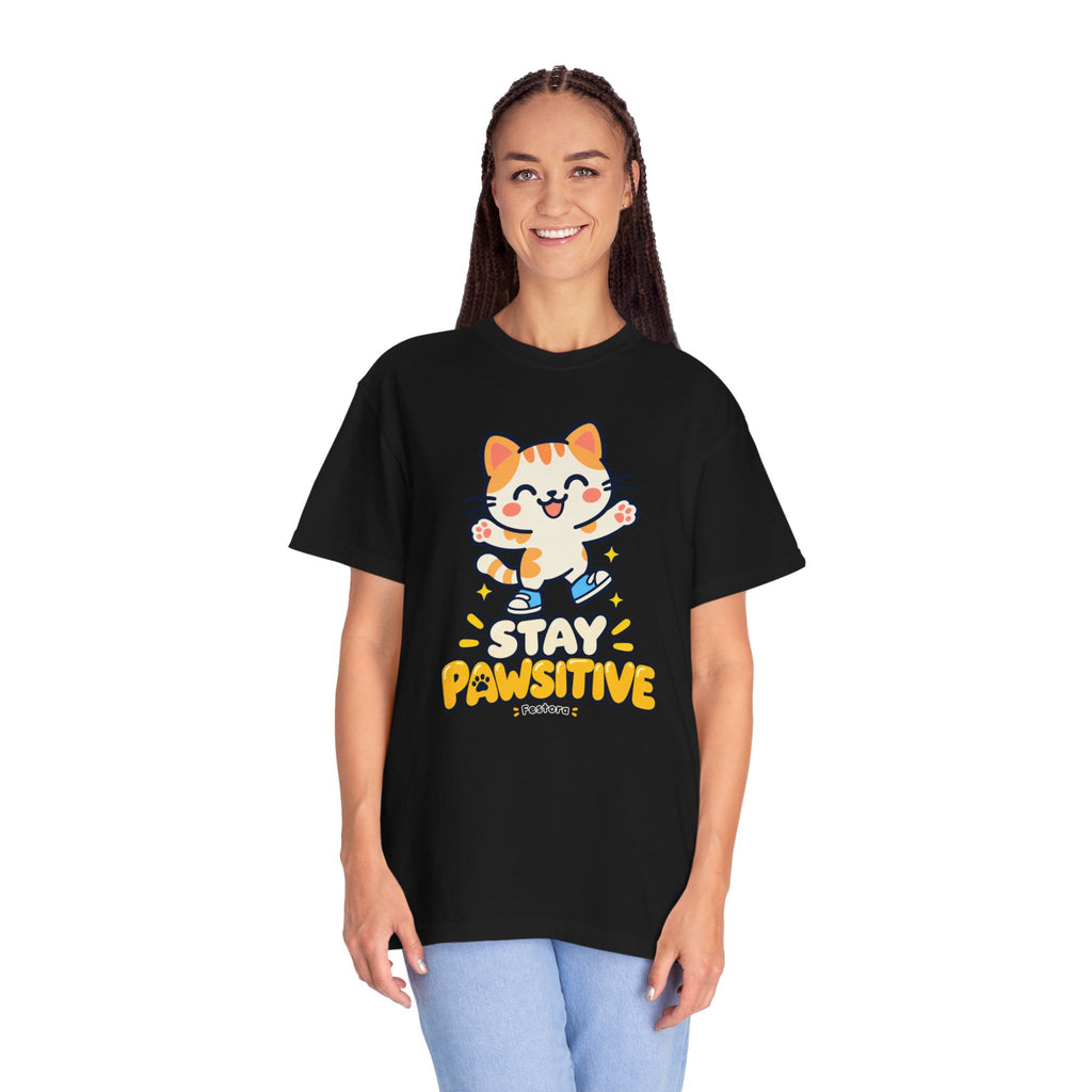 Stay Pawsitive – Cute Happy Cat Graphic T-Shirt