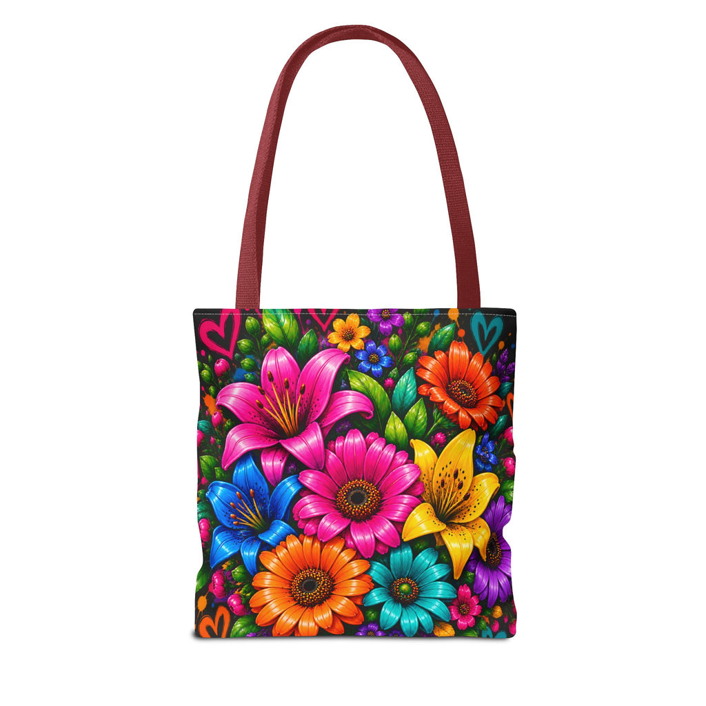Festora Floral Burst Tote Bag — Colorful Flowers on Black