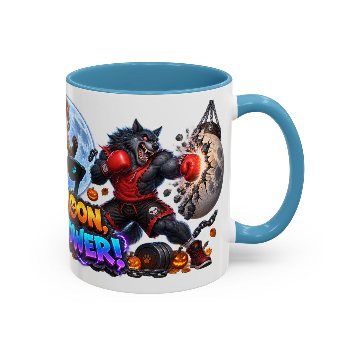 Full Moon Full Power Werewolf Gym Halloween White Mug