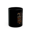 Ancient Spirits, Modern Mischief Black Mug — Halloween Cat Skull Design (11oz/15oz)