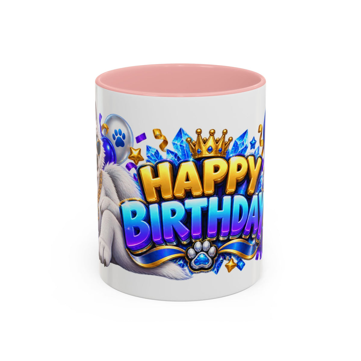 White Wolf Happy Birthday Mug – Blue Purple & Gold Birthday Gift – FestoraShop White Coffee Mug