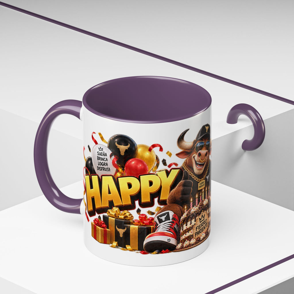 Happy Birthday Bull Mug – Colorful 3D Birthday Gift – White Coffee Mug