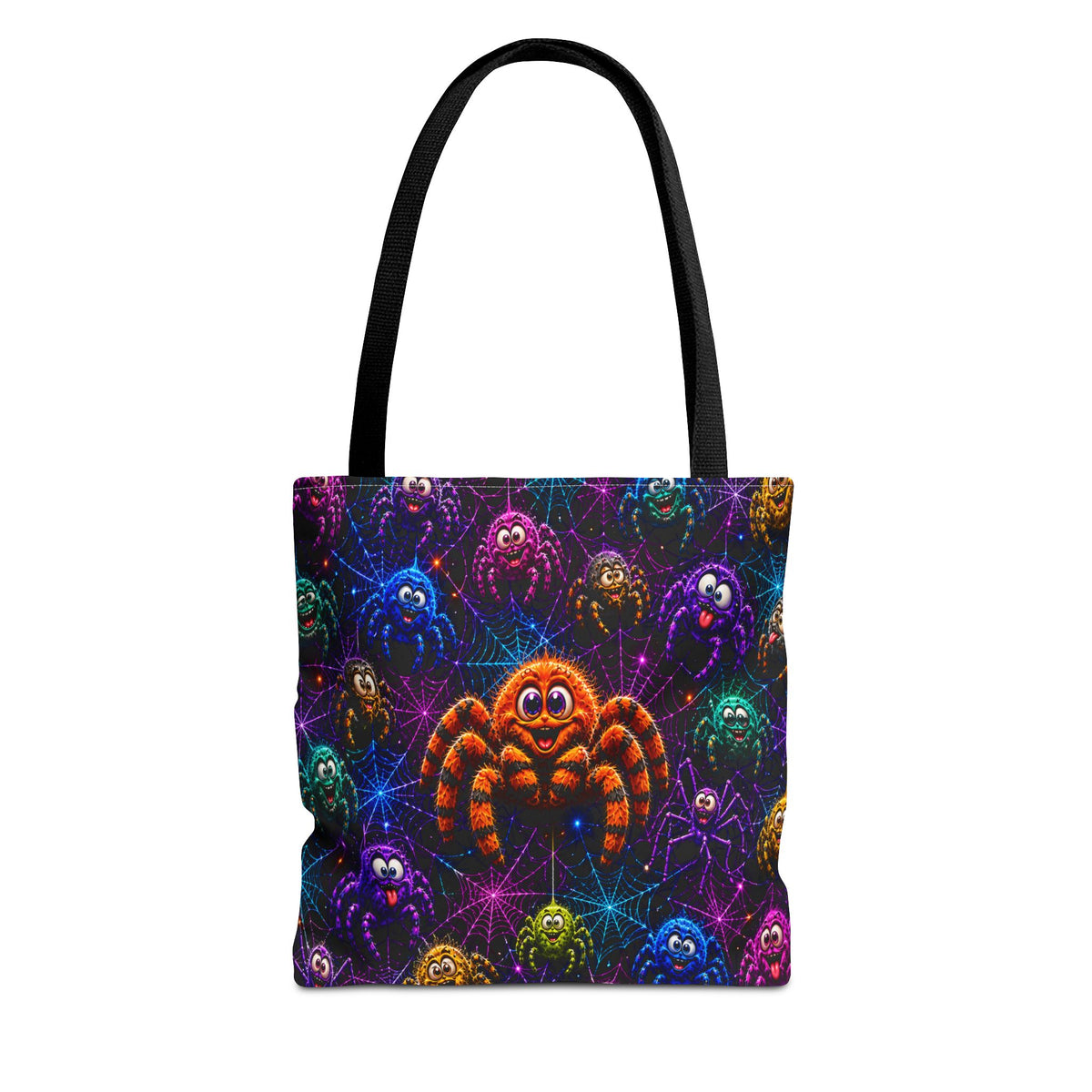 Colorful Crazy Spiders Halloween Tote Bag – Cute 3D Spider Web Pattern