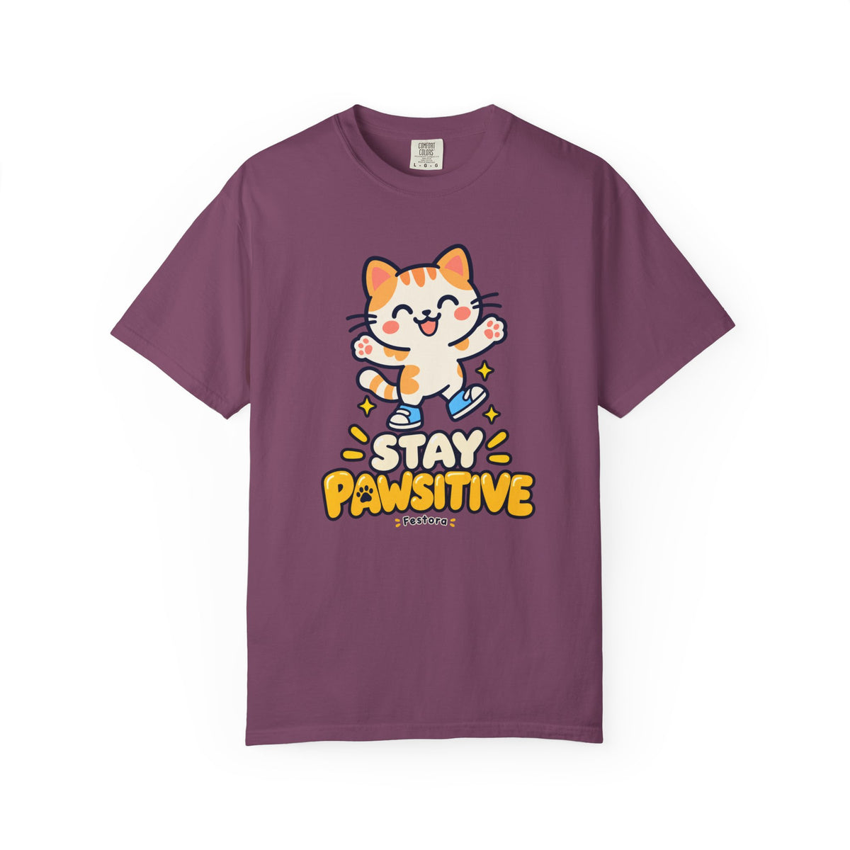 Stay Pawsitive – Cute Happy Cat Graphic T-Shirt