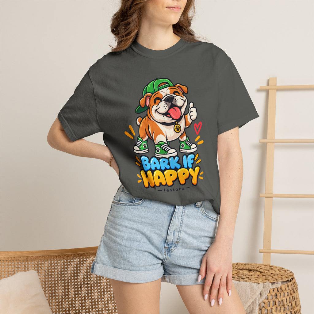 Bark If Happy – Cute Bulldog Graphic T-Shirt