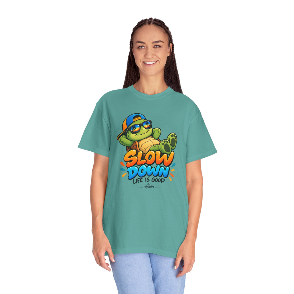 Slow Down, Life Is Good – Turtle Graphic T-Shirt | Festora Everyday