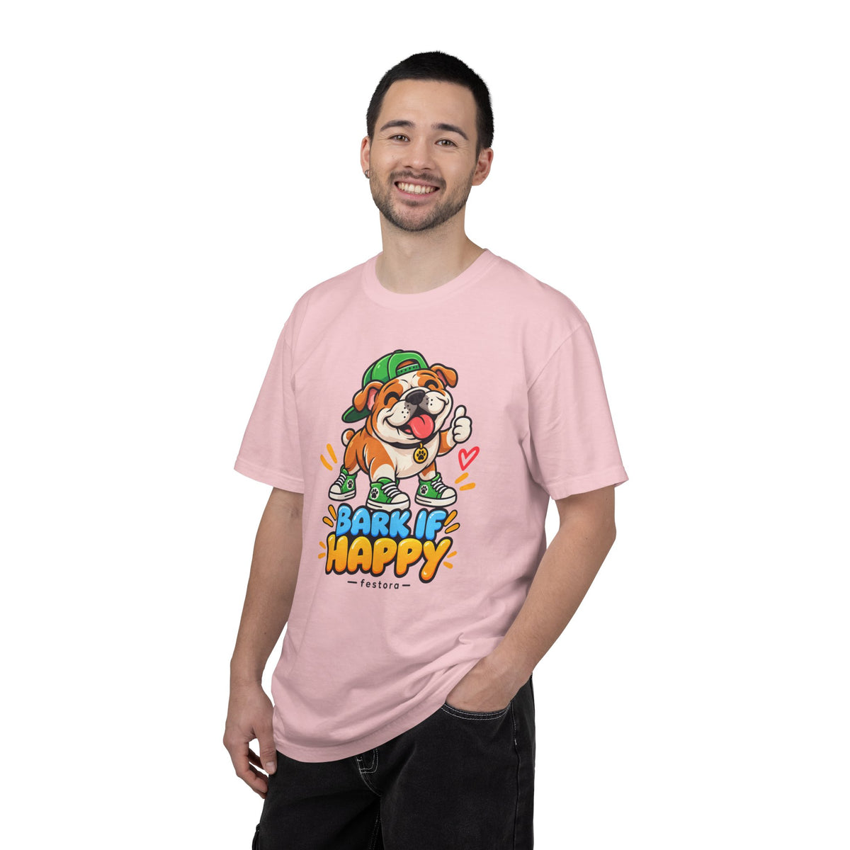 Bark If Happy – Cute Bulldog Graphic T-Shirt