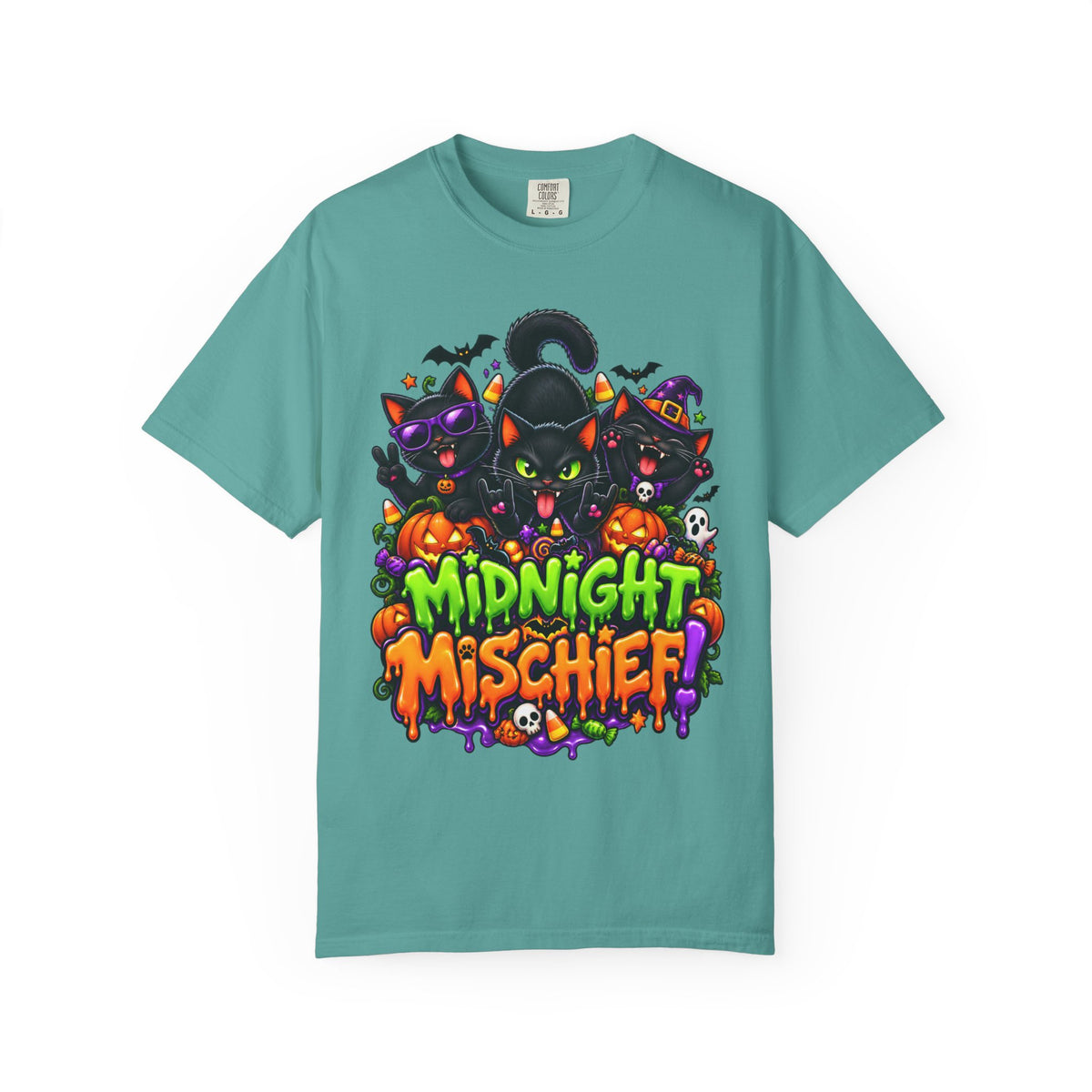 Midnight Mischief Halloween T-Shirt – Funny Black Cat Graphic Tee