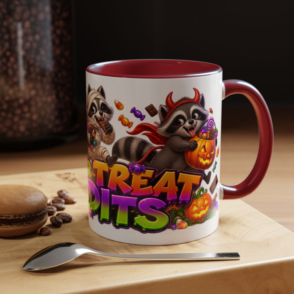 Trick or Treat Bandits Raccoons Halloween White Mug