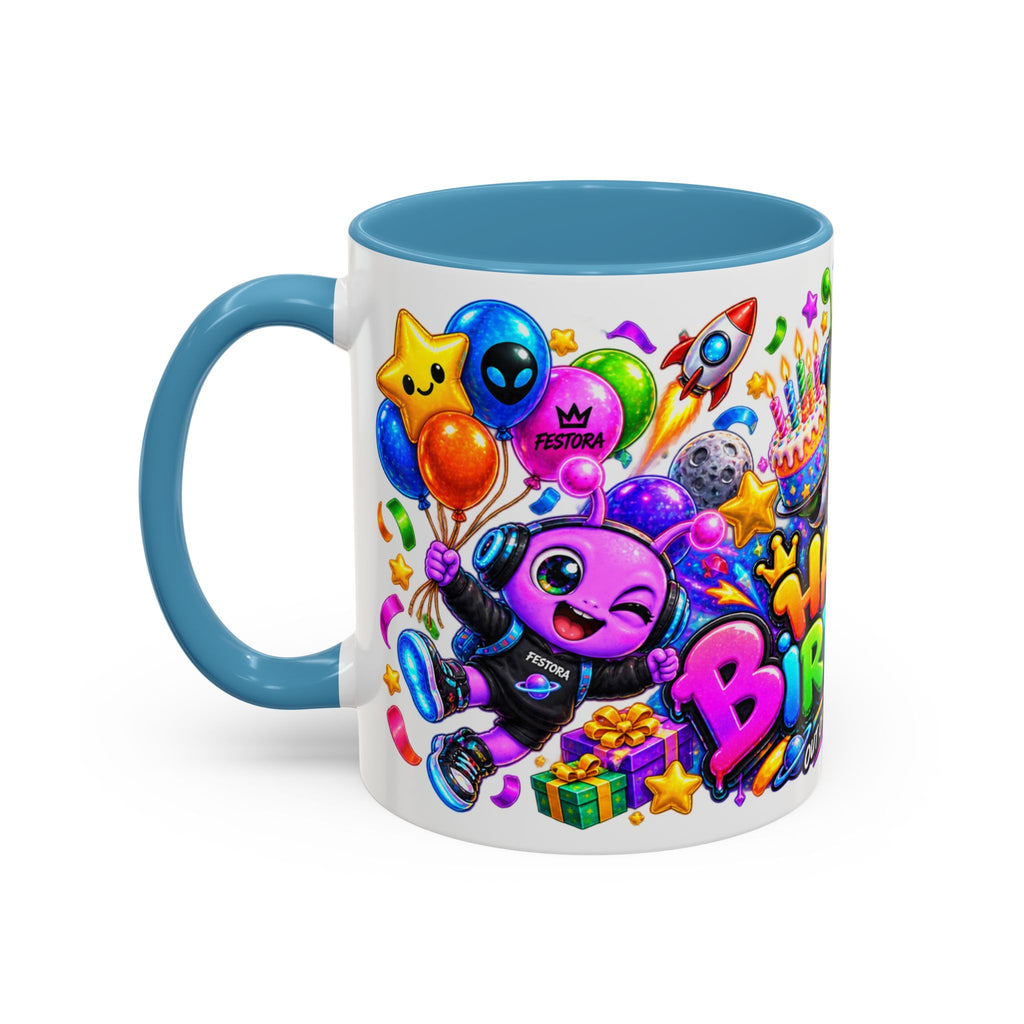 Happy Birthday Out of This World Accent Mug — Cute Alien Space Birthday Coffee Cup (11oz)