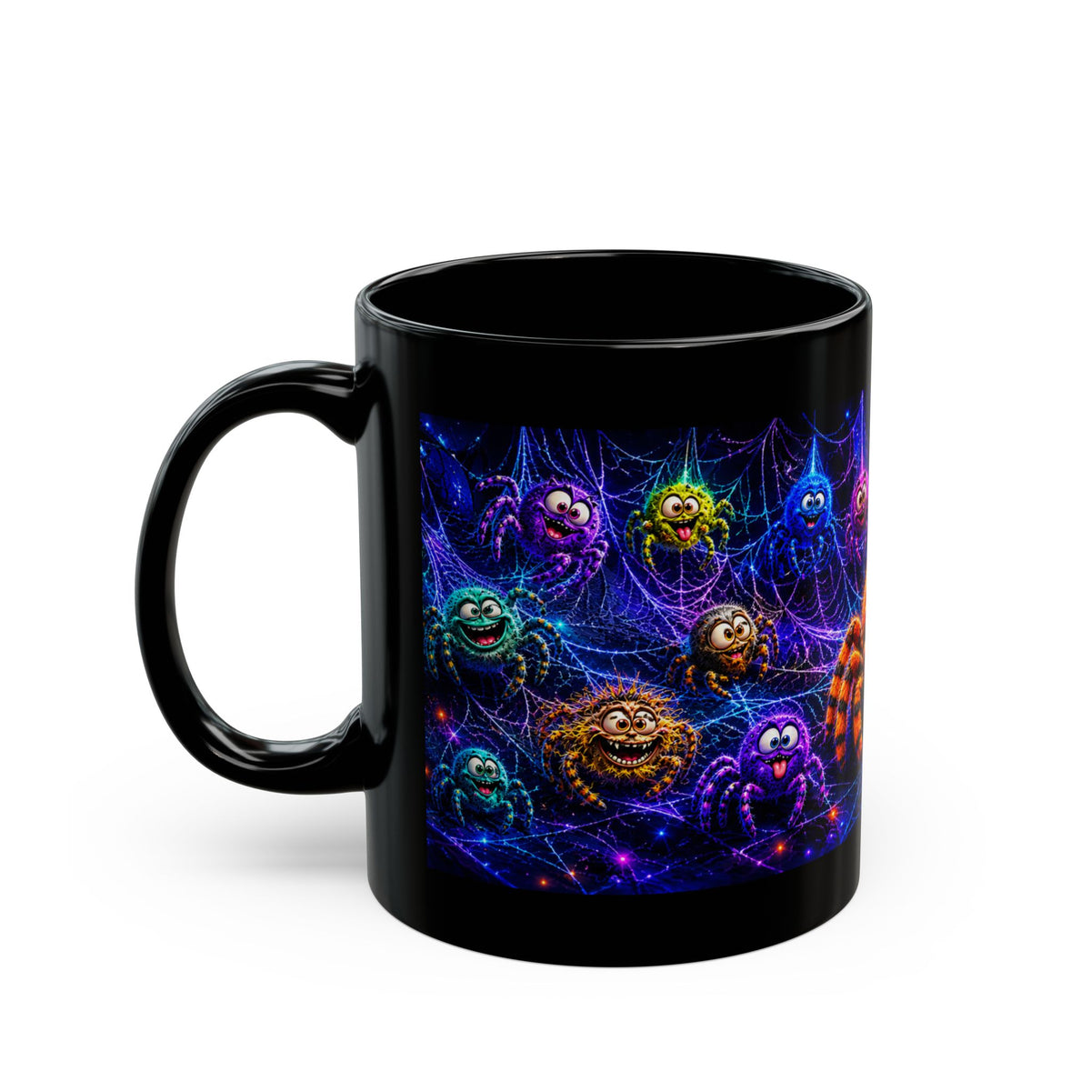 Cute Neon Spider Mug — Colorful Halloween Coffee Cup (11oz/15oz)