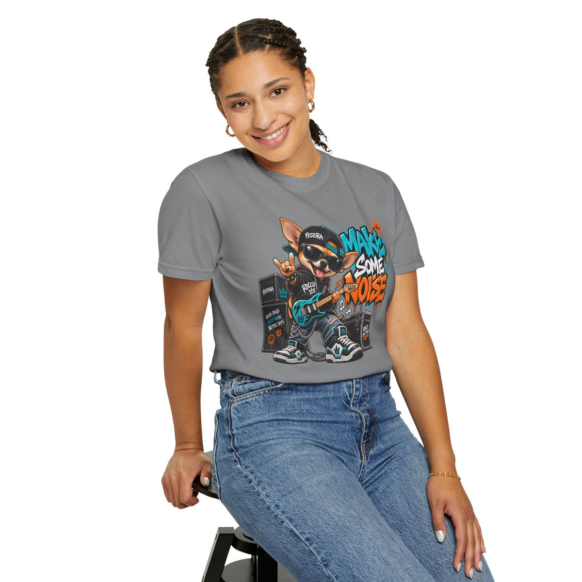 Make Some Noise Rocco Graphic T-Shirt — Streetwear Rock Dog Tee