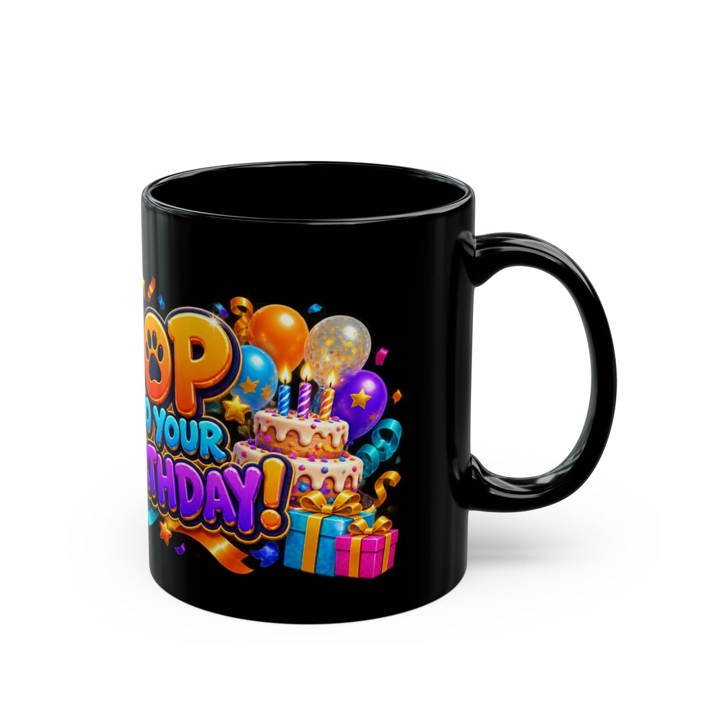 Hop Into Your Birthday Black Mug – Cute Kangaroo Birthday Cup, Colorful Party Gift