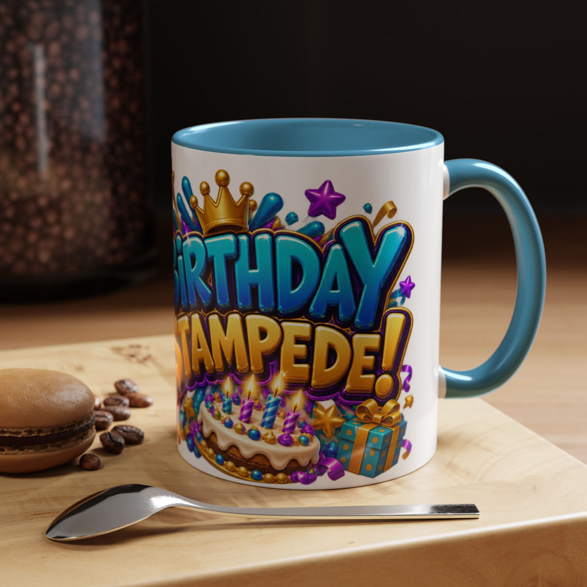 Birthday Stampede White Mug – Cute Buffalo Birthday Cup, Colorful Fun Party Gift