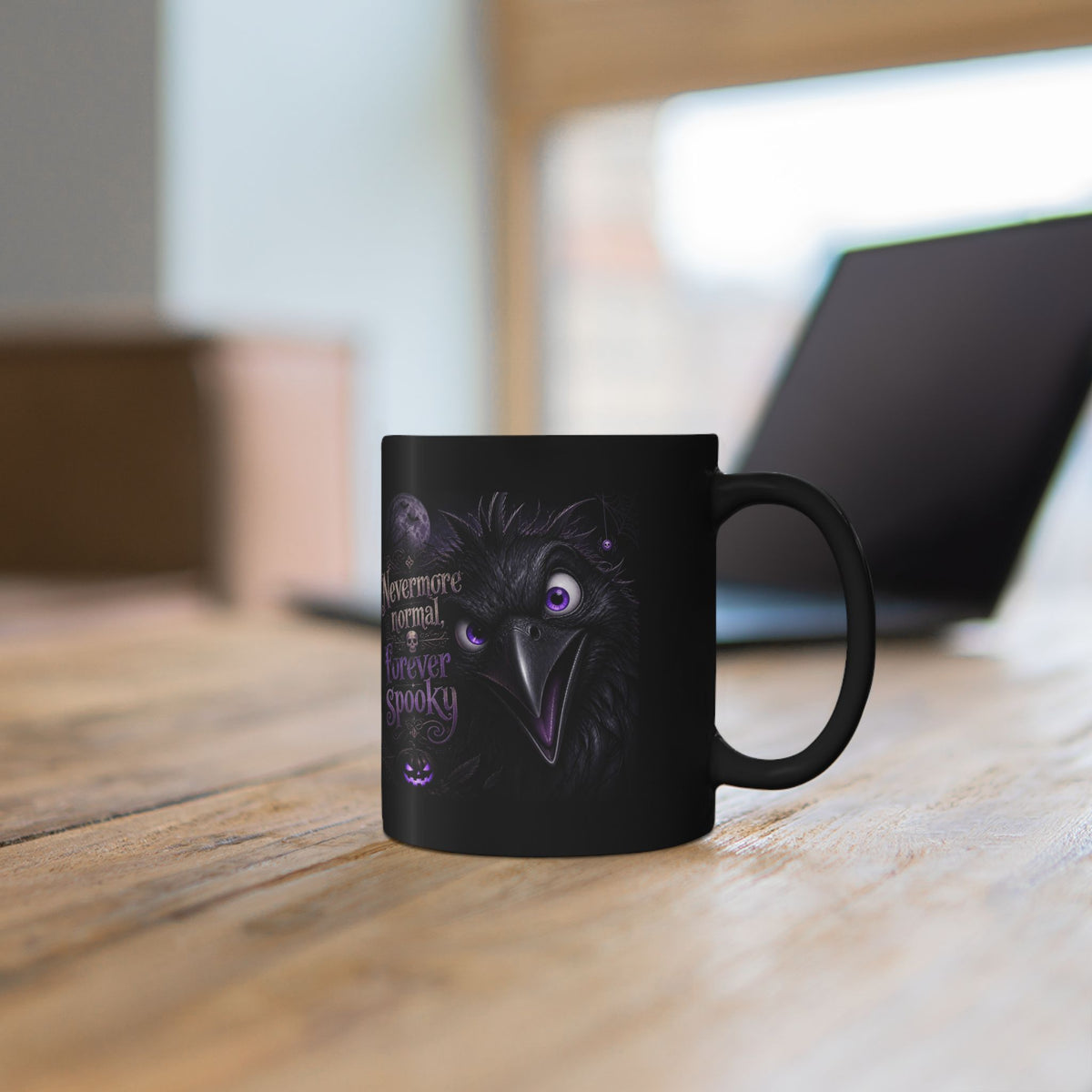 Forever Spooky Raven Black Mug — "Nevermore normal, Forever Spooky" Halloween Coffee Cup