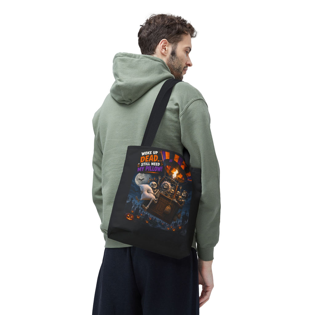 Halloween Ghost Tote — "Woke Up Dead... Still Need My Pillow" All-Over Print Tote