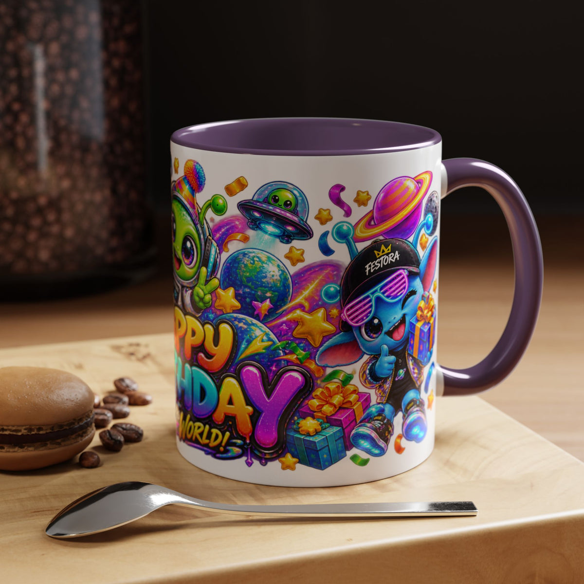 Happy Birthday Out of This World Accent Mug — Cute Alien Space Birthday Coffee Cup (11oz)