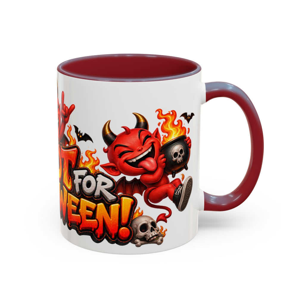 Too Hot for Halloween White Mug – Funny Devils, Flames & Spooky Design