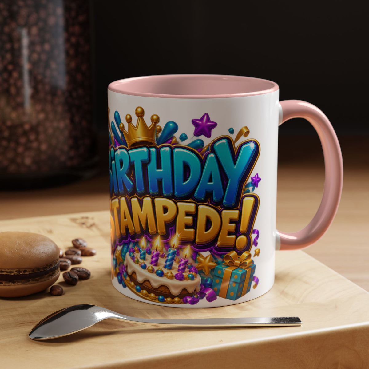 Birthday Stampede White Mug – Cute Buffalo Birthday Cup, Colorful Fun Party Gift