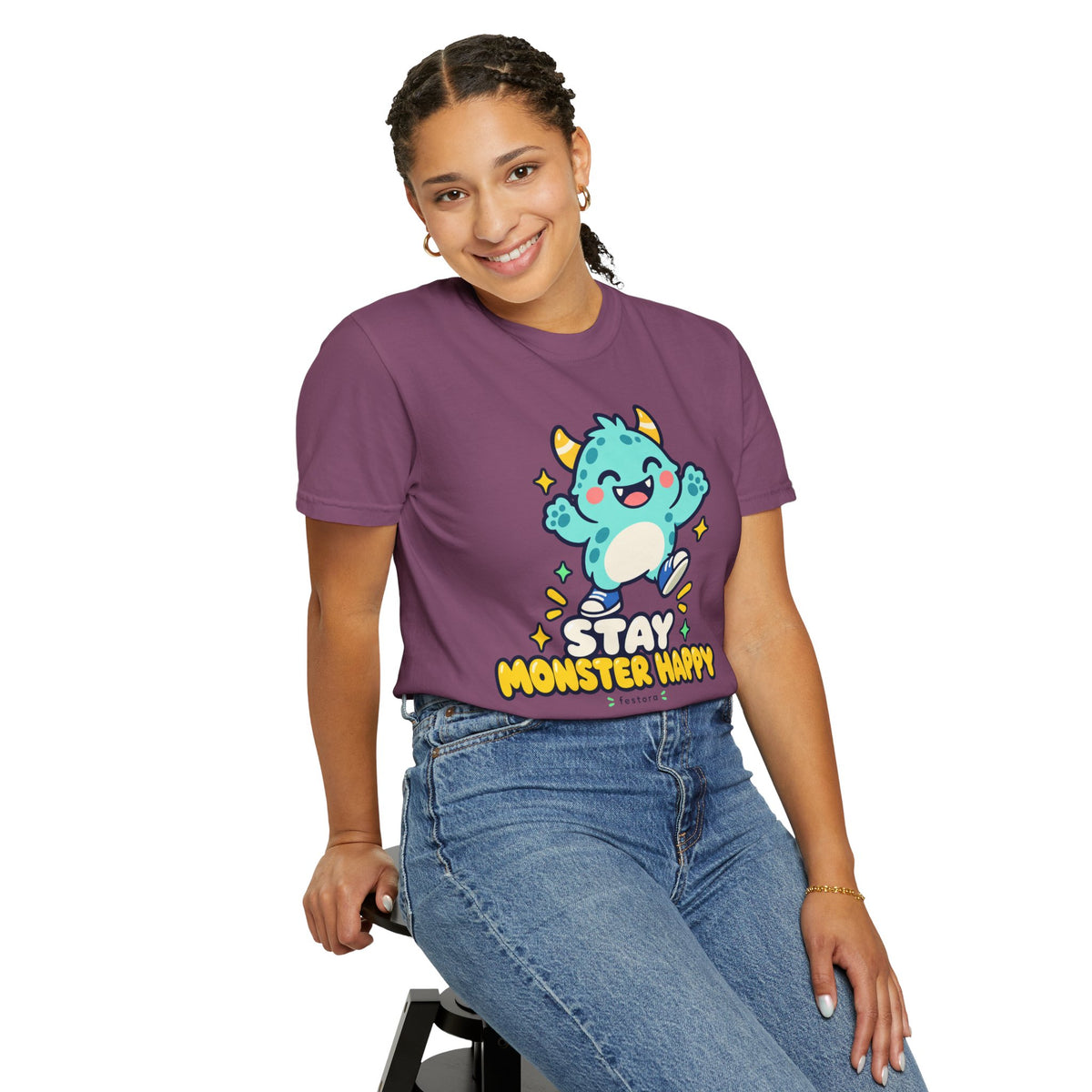 Stay Monster Happy – Cute Monster Graphic T-Shirt