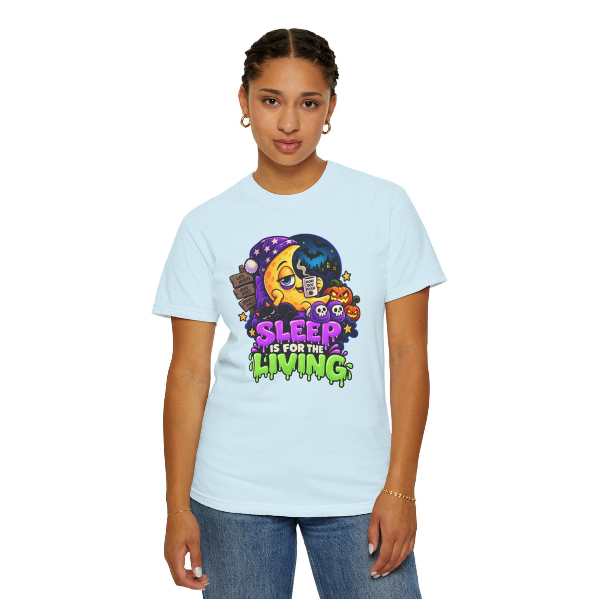 Sleep Is for the Living – Funny Halloween Moon T-Shirt