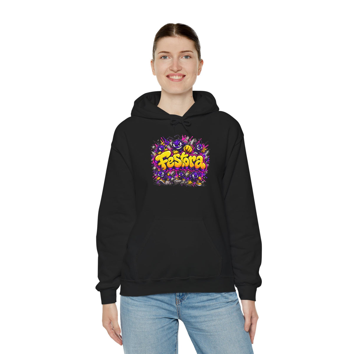 FesTora Festival Hoodie — Colorful Neon Party Graphic Hooded Sweatshirt