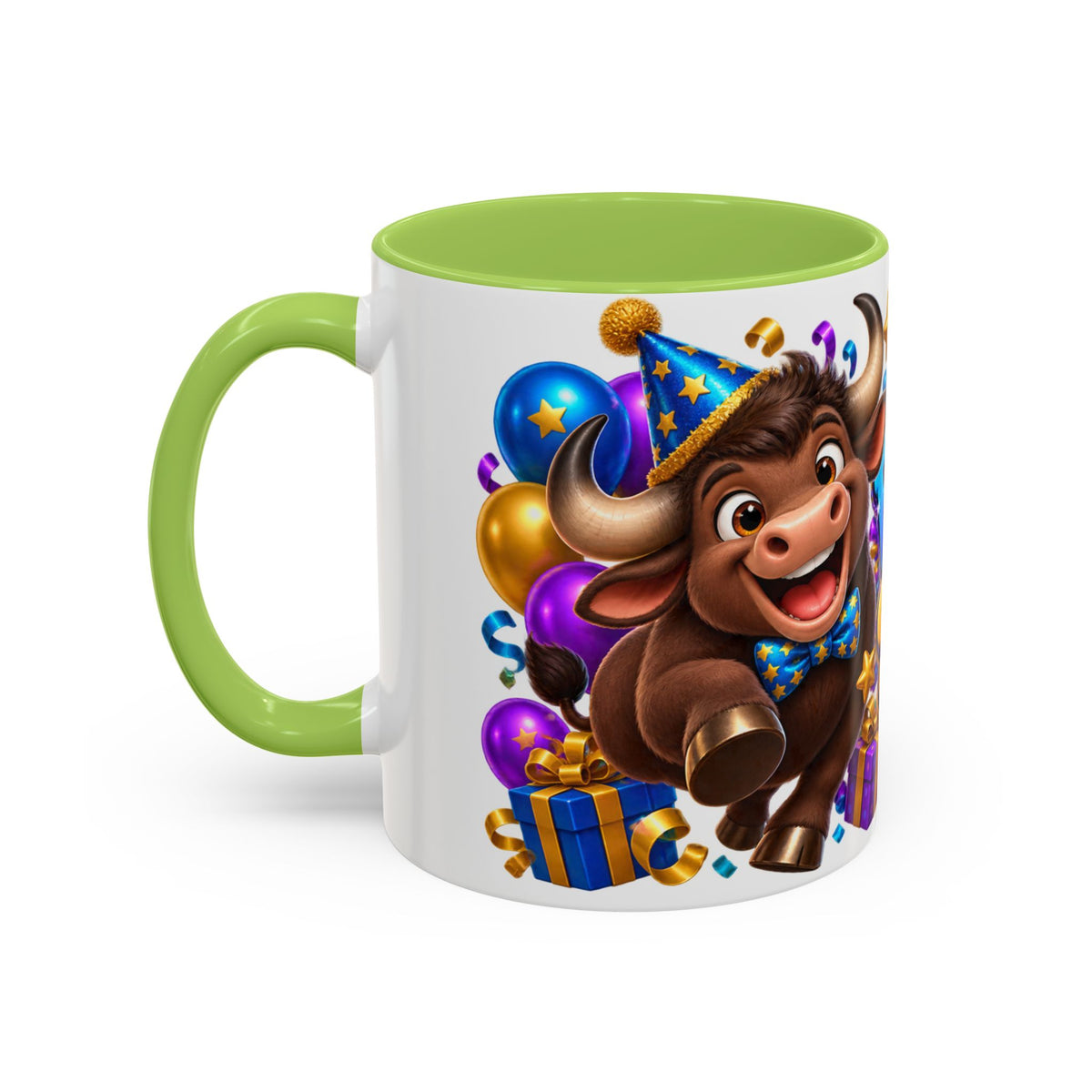 Birthday Stampede White Mug – Cute Buffalo Birthday Cup, Colorful Fun Party Gift