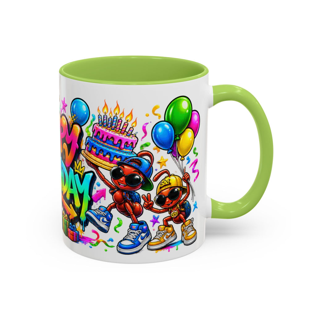 Happy Birthday Accent Coffee Mug - Colorful Graffiti Party Design (11 oz)