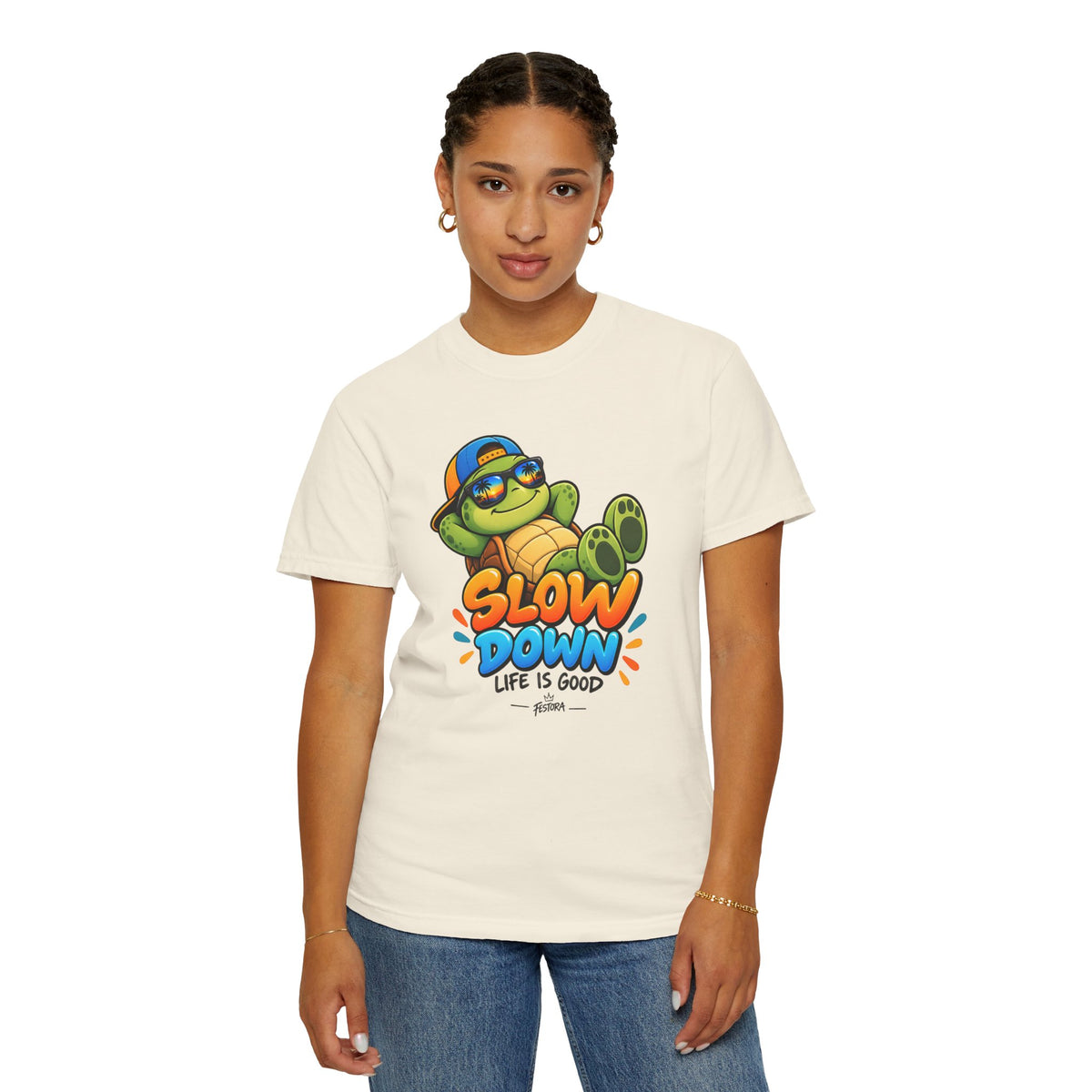 Slow Down, Life Is Good – Turtle Graphic T-Shirt | Festora Everyday