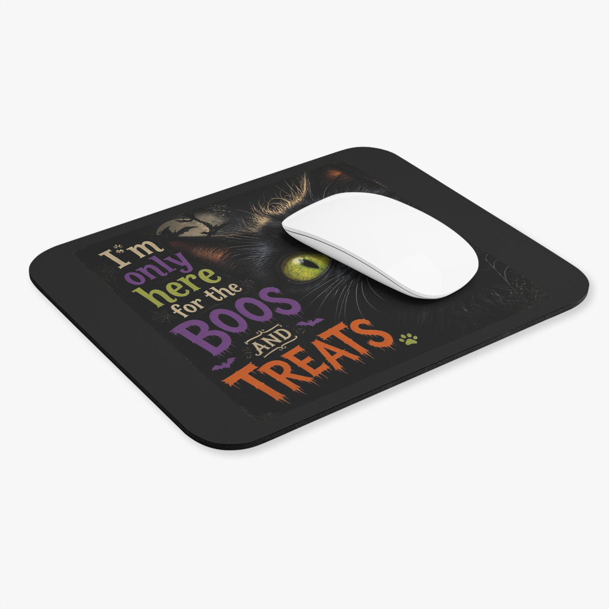 Halloween Cat Mouse Pad - "I'm Only Here for the Boos and Treats" Decorative Desk Mat